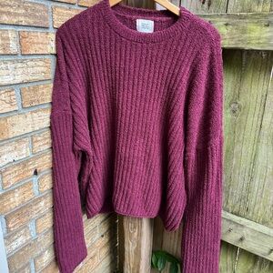 BDG Ribbed Knit Sweater in Deep Burgundy